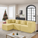 102.5" L-Shaped Cloud Couch Modular Sectional Sofa for Living Room, Yellow Boucle Fabric Sofa Couch with Ottoman and 4 Pillows, No Assembly