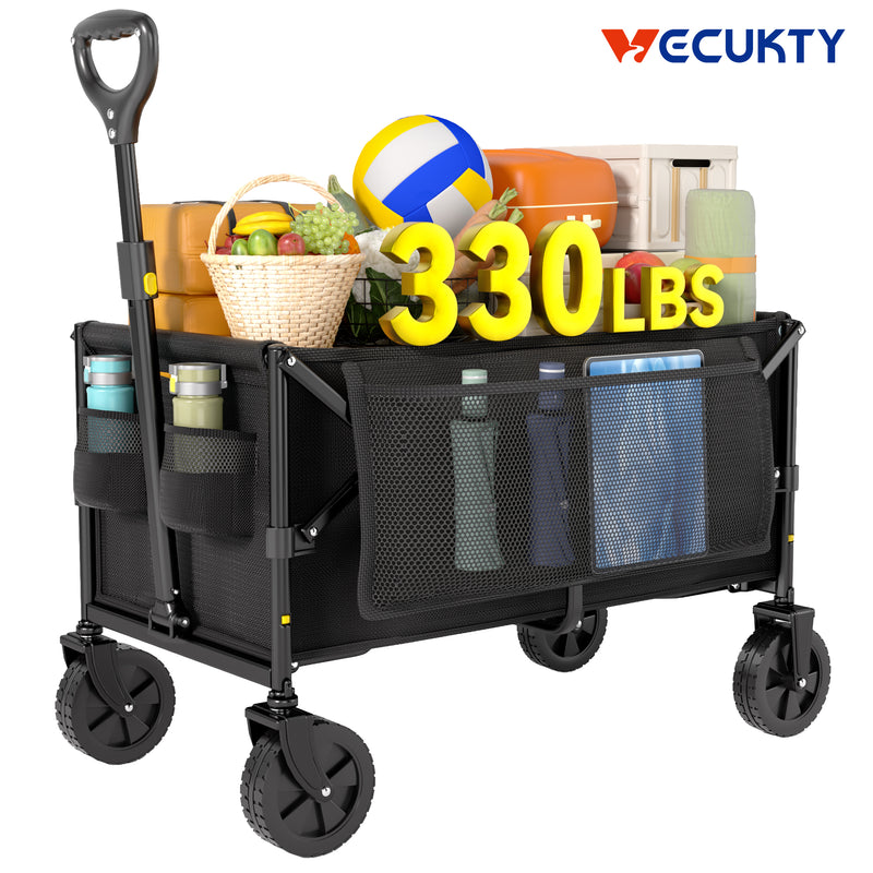 Vecukty Collapsible Wagon Cart , Portable Multifunctional Camping Cart for Camping, Beach, Picnic, Shopping, Black