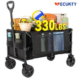 Vecukty Collapsible Wagon Cart , Portable Multifunctional Camping Cart for Camping, Beach, Picnic, Shopping, Black