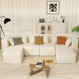 Beige Modular Sectional Sofa, Oversized Chenille Cloud Sofa Set with Ottomans