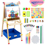 Keenstone Robot Art Easel for Kids, Learning-Toy for 3,4,5,6,7,8 Years Old Boy&Girls, Wooden Chalkboard&Magnetic Whiteboard&Painting Paper Stand, Gift&Art Supplies for Toddler