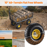 Heavy Duty Steel Dump Garden Cart, Vecukty Outdoor Utility Lawn Yard Wagon 600Lbs 3 cu ft Capacity with Liner, Gardening Cart with Removable Sides and 10 Inch Pneumatic Wheels - Black