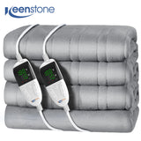 Keenstone Double-sided Flannel Electric Heated Blanket Queen Size Dual Control, 84"x90" Machine Washable Fast Heating Blanket for Office Bedroom Livingroom - Gray