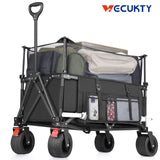 Collapsible Camping Beach Wagon, VECUKTY 350L Garden Cart, Heavy Duty Utility Fold Wagon with Big Wheel & Side Pickets for Garden, Camping, Sport, Shopping