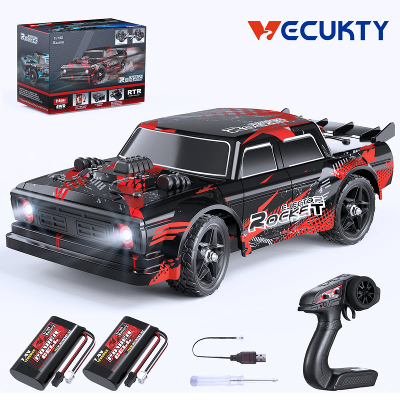 Vecukty 1:16 RC Racing Drifting Car, High Speed Remote Control Cars with LED Lights & Spray, Extra Drifting Tires Racing Vehicle Toys Birthday Gifts for Boys & Girls Aged 6-18 Years