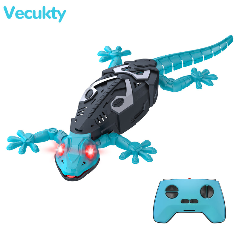 Vecukty Wall Crawler Gecko，Rechargeable & Climbs Up Walls Remote Control Toys，2.4GHz RC Reptile with Swing Head & Wagging Tail，RC Robot Toys for Boys & Girls Ages 4 & Up，Blue