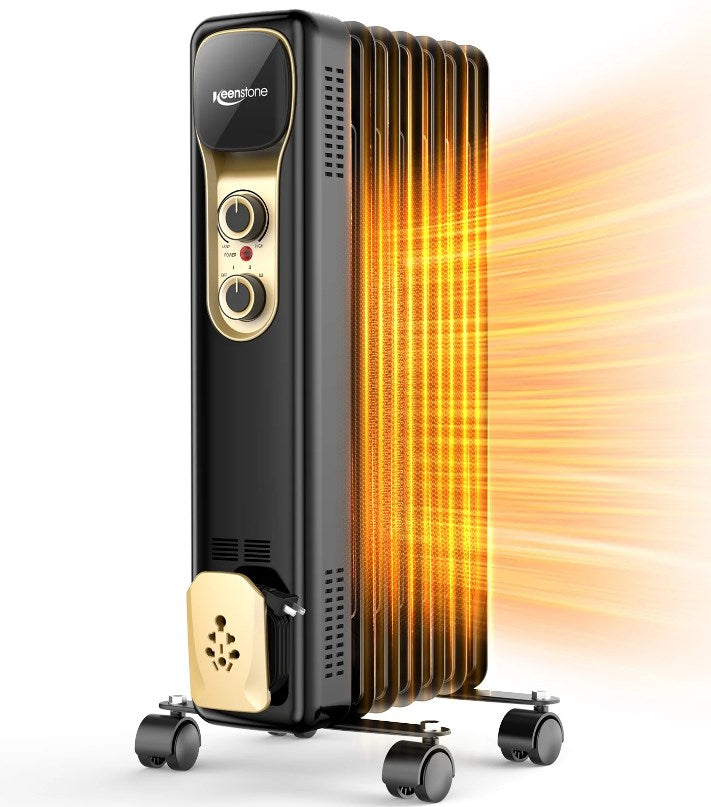 Keenstone 1500W Electric Oil Filled Radiator Space Heater 7-Fin Thermostat Room Radiant - Black