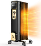Keenstone 1500W Electric Oil Filled Radiator Space Heater 7-Fin Thermostat Room Radiant - Black