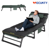 VECUKTY Foldable Camp Cot 500lb Capacity, 4-Position Reclining Lounge Chair with Pillow, Steel Frame & Oxford Fabric for Camping, Travel, Outdoor