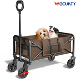 Collapsible Camping Wagon, Vecukty Portable Foldable Cart with All Terrain Solid Wheels, Heavy Duty Folding Utility Grocery Wagon with 150lbs, for Shopping,Sports,Fishing,Beach,Garden,Black