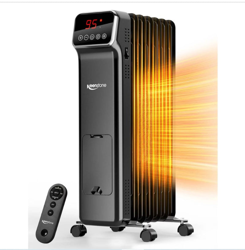 Keenstone Electric Oil Filled Space Heater Radiator with Remote Control, Upgrade 1500W Portable Space Heater, Safe Tip-Over Protection, 24h Timer, Quiet, Heater for Home Indoor Large Room Radiator