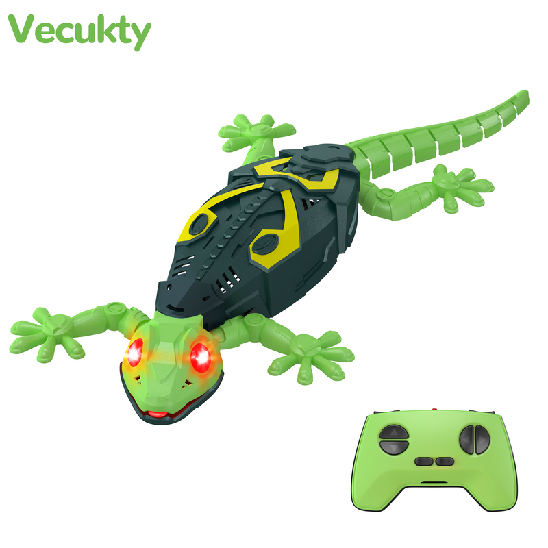 Vecukty Wall Crawler Gecko，Rechargeable & Climbs Up Walls Remote Control Toys，2.4GHz RC Reptile with Swing Head & Wagging Tail，RC Robot Toys for Boys & Girls Ages 4 & Up，Green