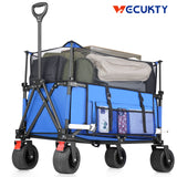 Collapsible Camping Beach Wagon, VECUKTY 350L Garden Cart, Heavy Duty Utility Fold Wagon with Big Wheel & Side Pickets for Garden, Camping, Sport, Shopping
