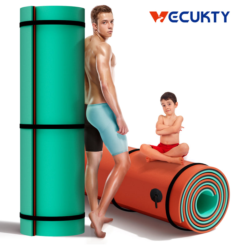 Splicable Multi Person Floating Water Mat , Vecukty 8.5x6 ft Lily Pad for Water Recreation and Relaxation, Tear Resistant XPE Foam Floating Mat for Beach, Ocean, Lake, Pink&Blue