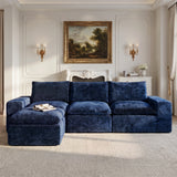 BEHOST 4-Piece 102" L-Shaped Modular Sectional Sofa, Velvet Cloud Sleeper Couch with 2 Movable Ottomans, Deep Seat Living Room Furniture Set,Navy Blue