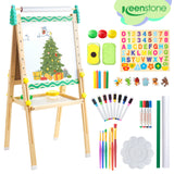 Keenstone Christmas Tree Art Easel for Kids, Learning-Toy for 3,4,5,6,7,8 Years Old Boy&Girls, Wooden Chalkboard&Magnetic Whiteboard&Painting Paper Stand, Gift&Art Supplies for Toddler