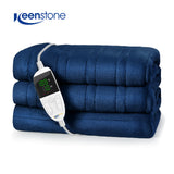 Electric Heated Blanket Throw w/ Hand Warmer, Keenstone Machine Washable Fast Heated Flannel Blanket Twin Size, Blue