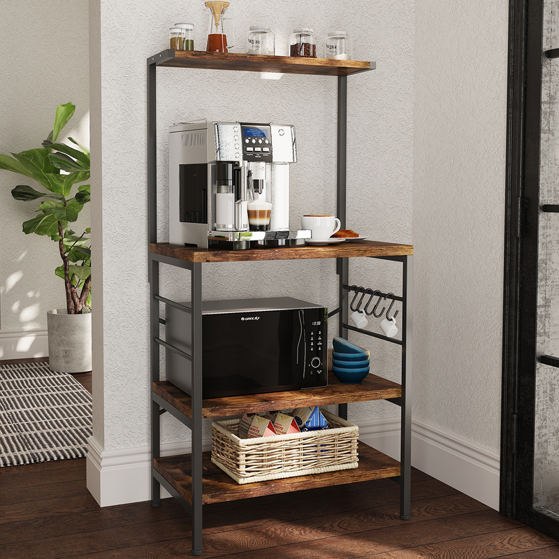 Monvane Kitchen Baker's Rack Storage Shelf Microwave Cart Oven Stand Coffee Bar,Rustic Brown