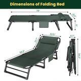 VECUKTY Foldable Camp Cot 500lb Capacity, 4-Position Reclining Lounge Chair with Pillow, Steel Frame & Oxford Fabric for Camping, Travel, Outdoor