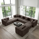 BEHOST 202.5" Living Room Sectional Couch Set, 8 Flexible Modules, 10" Wide Armrest, Coffee Brown