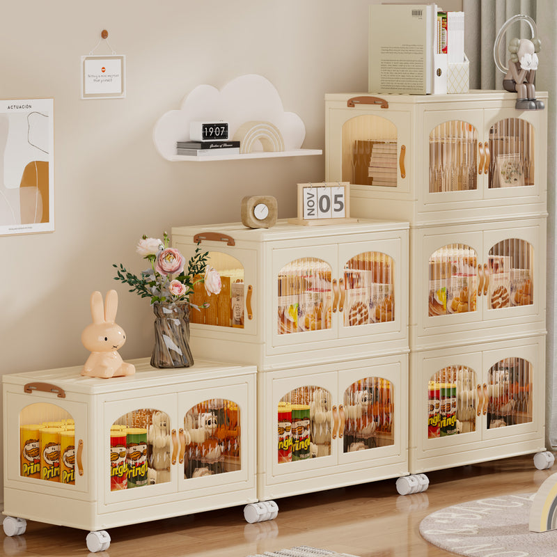 Behost 3 Pack 165QT Plastic Large Storage Bins with Lids, Closet Organizers and Storage, Stackable Storage Containers with Doors Wheels, Beige