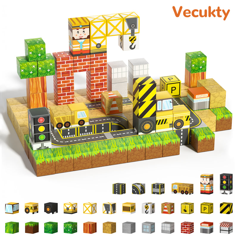 Vecukty 100 PCS 0.9in Magnetic Blocks，Magnet Cubes Toys for Kids,STEM Montessori Stacking Magnet Blocks，Christmas Birthday Gifts for Boys and Girls Age 3+ Years Old