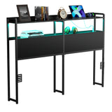 Behost Full Panel Headboard with Outlet and LED Light, Full Size Headboard with Two Storage Shelves, Black