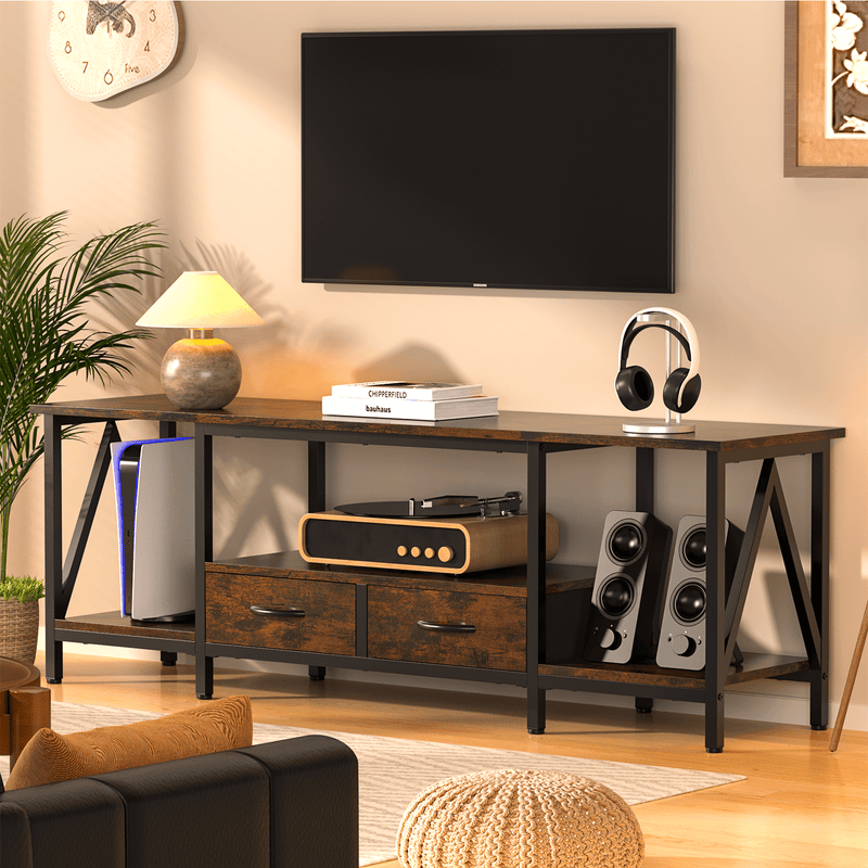 Behost TV Stand for 75 Inch, Dresser TV Stand with 2 Large Dresser Drawers, Entertainment Center with 3 Open Storage Shelf, Rustic Brown, Large