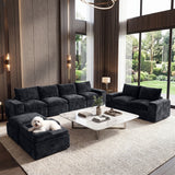 BEHOST 8-Piece 130" U-Shaped Modular Sectional Sofa, Velvet Cloud Sleeper Couch with Dog Bed & 2 Movable Ottomans, Oversized Deep Seat Living Room Furniture Set,Dark Gray