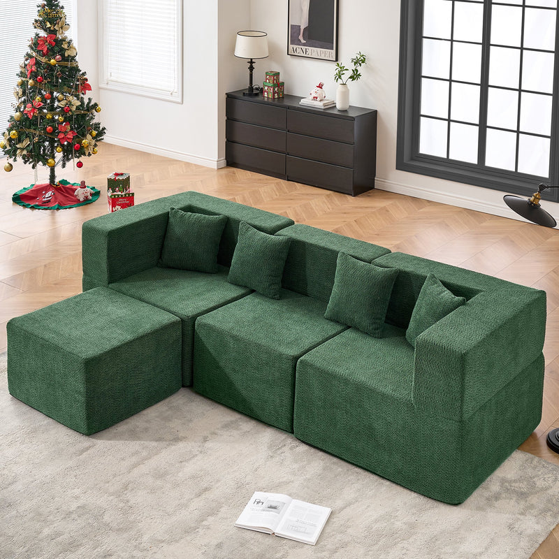 BEHOST 102.5" L Shaped Modular Sectional Sofa with Extra Deep Seats, Cloud Couch for Small Living Room,Teddy Green