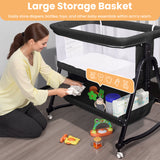 SACVON Baby Bassinet Bedside Sleeper - 6-Height Adjustable Crib to Match Adult Bed, Breathable Mesh Walls, Includes Mattress & Storage Basket, Black