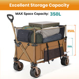 Collapsible Camping Beach Wagon, VECUKTY 350L Garden Cart, Heavy Duty Utility Fold Wagon with Big Wheel & Side Pickets for Garden, Camping, Sport, Shopping