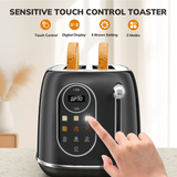 2 Slice Touchscreen Smart Toaster, Stainless Steel Bagel Toaster with Control Panels, 6 Shade Settings, Defrost, Reheat Function, Removable Crumb Tray