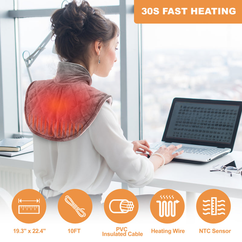 Keenstone Wearable Weighted Heating Pad for Neck and Shoulders Gray, 2.2lb Large Electric Heated Neck Shoulder Wrap for Warmth and Comfort - 19.3"x22.4"