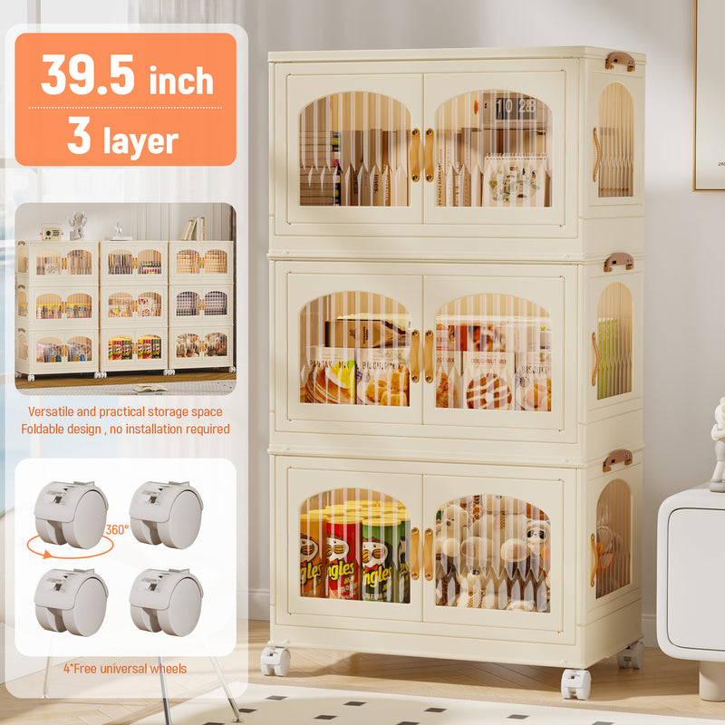 Behost 3 Pack 165QT Plastic Large Storage Bins with Lids, Closet Organizers and Storage, Stackable Storage Containers with Doors Wheels, Beige