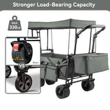 Collapsible Garden Wagon Cart with Removable Canopy, VECUKTY Foldable Wagon Utility Carts with Wheels and Rear Storage, Wagon Cart for Garden Camping Grocery Shopping Cart, Gray