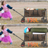 Collapsible Camping Wagon, Vecukty Portable Foldable Cart with All Terrain Solid Wheels, Heavy Duty Folding Utility Grocery Wagon with 150lbs, for Shopping,Sports,Fishing,Beach,Garden,Black
