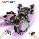 Vecukty 1:18 RC Stunt Car, 2.4Ghz Gesture Car with Explosive Wheel, 360°Rotating & Music & Light & Spray, Gifts for Boys and Girls Age 3-12, Black