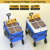 Vecukty Compact Wagon Cart, Gathered Collapsible Camping Cart,Portable Utility Grocery Wagon for Camping, Beach, Picnic, Shopping, Blue