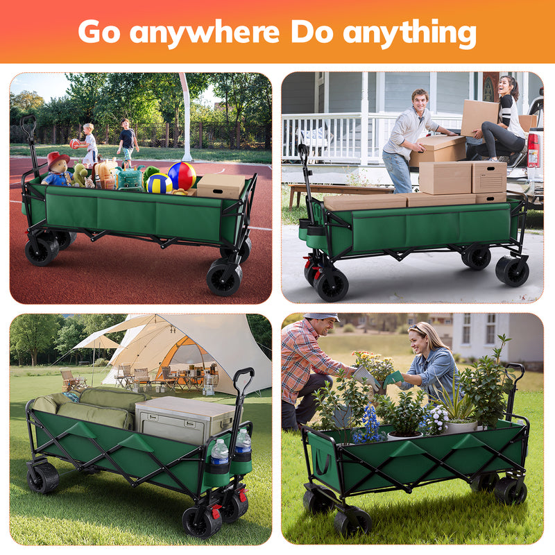 Vecukty 51.2" Large Collapsible Folding Wagon Cart, 560 lbs Load Capacity, Heavy-Duty Steel Frame & Oversized Wheels for Grocery Shopping, Camping, Sports, Moving –Green