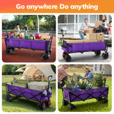 Vecukty 51.2" Large Collapsible Folding Wagon Cart, 560 lbs Load Capacity, Heavy-Duty Steel Frame & Oversized Wheels for Grocery Shopping, Camping, Sports, Moving – Purple