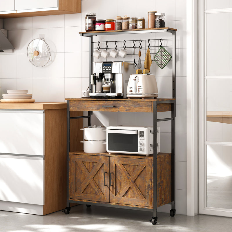 Monvane Kitchen Baker's Rack with Drawer Storage Shelf Microwave Cart Oven Stand Coffee Bar,Brown