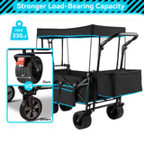 Collapsible Camping Wagon Garden Cart with Removable Canopy, Keenstone Foldable Outdoor Wagon Utility Carts with Fat Wheels and Rear Storage, for Grocery Shopping Cart,Black-09797164500569