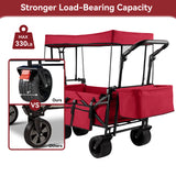 Collapsible Garden Wagon Cart with Removable Canopy, Keenstone Foldable Wagon Utility Carts with Wheels and Rear Storage, Wagon Cart for Garden Camping Grocery Shopping Cart, Red