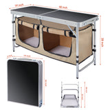 Vecukty Portable Camping Table Set - Aluminum Kitchen Station w/ Storage, Adjustable Feet & Trash Can, brown