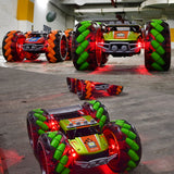 RC Off Road Monster Car, Keenstone 1:10 Giant Wheel Remote Control Toy Car with High-Speed Climbing and Colorful Gradient Lights with Music,Green