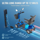 SACVON 4 Wheel Mobility Scooter with Cup Holder,Foldable Mobility Scooter for Adults Electric Scooter with Longest Range,Heavy-Duty