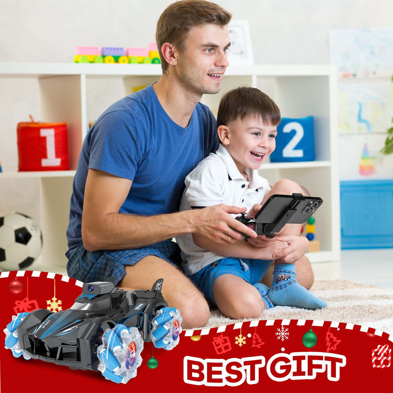 RC Stunt Car with 5G HD 1080P FPV Camera, 2.4Ghz Remote Control Car ,Electric Carrier Vehicle Monster Trucks for Kids Adults,Blue