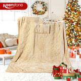 Electric Heated Blanket Throw w/ Hand Warmer, Keenstone Machine Washable Fast Heated Flannel Blanket Twin Size, Blue
