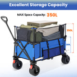 Collapsible Camping Beach Wagon, VECUKTY 350L Garden Cart, Heavy Duty Utility Fold Wagon with Big Wheel & Side Pickets for Garden, Camping, Sport, Shopping